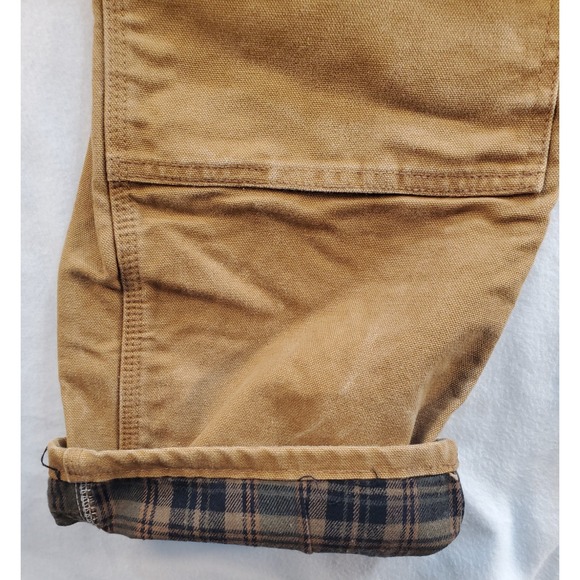 Carhartt Work Pants Mens 40x30 (38×29 act meas) Tan Double Knee Fit Flannel Line - Picture 7 of 9